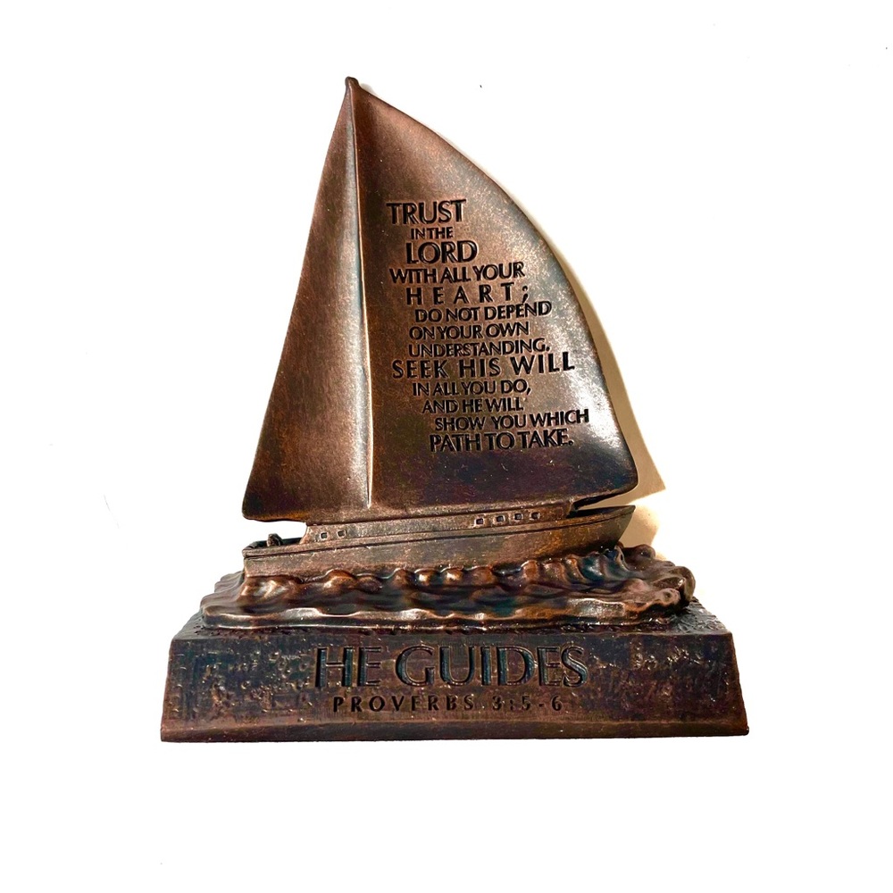 NIB Lighthouse Christian Products He Guides Bronzelike Finish 4.5x5.25 CastStone